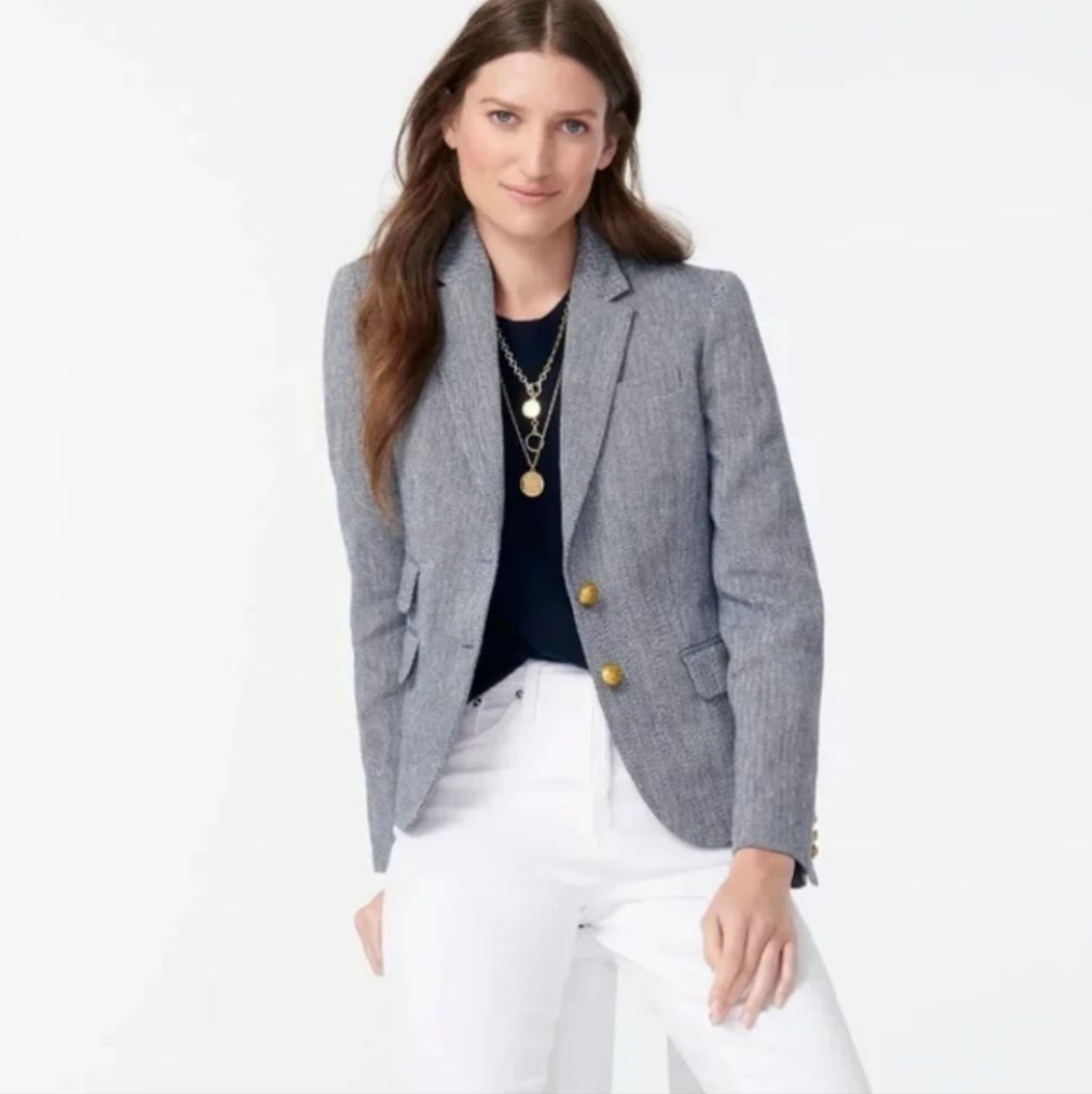 J.CREW Dalton Gray Navy Blue White Herringbone Blazer Jacket Coat Size 2T